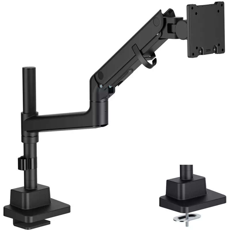 Monitora stiprinājums DIGITUS Single, skava, līdz 57 collām, 27 kg ietilpība, VESA 75x75–100x100, augstuma regulēšana, slīpums -75° līdz 75°, melns