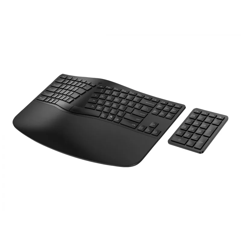HP 960 ergonomiskā bezvadu tastatūra, pilna izmēra (100%), bezvadu, RF bezvadu + Bluetooth, membrānas, melna