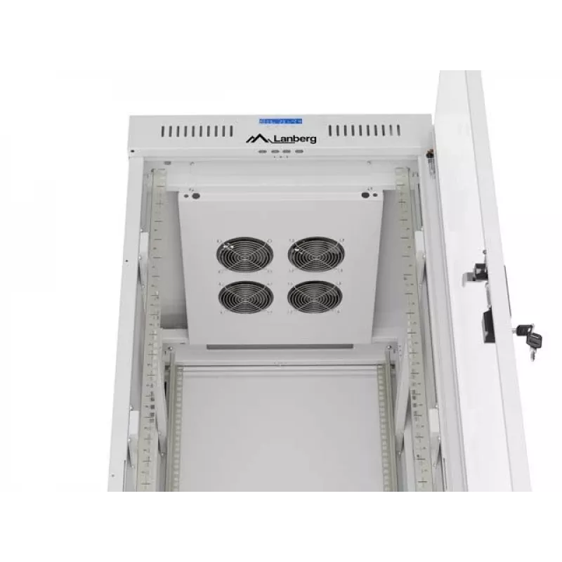 19 collu 32U LANBERG stāvošais rack skapis 600×800 mm pelēks ar stikla durvīm un LCD (plakanais iepakojums)