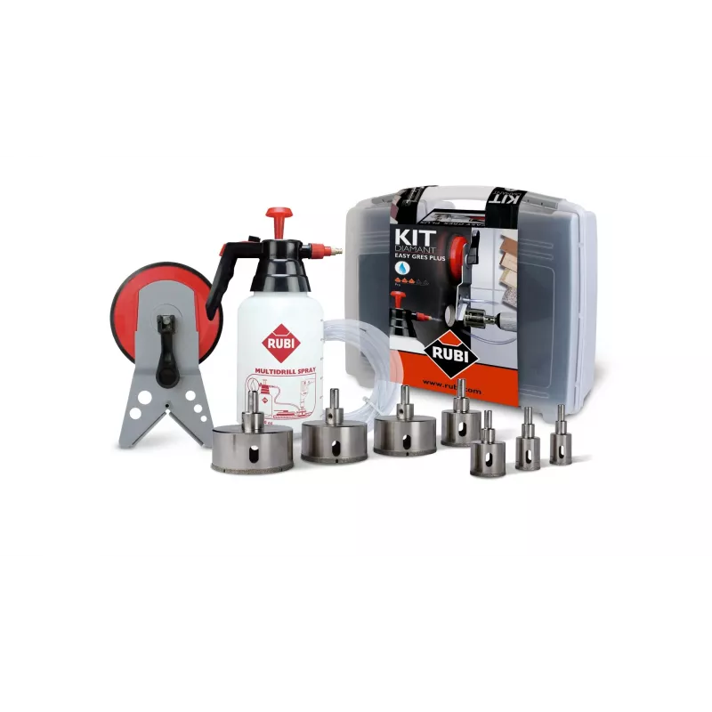 Urbju komplekts RUBI Easy Gres Plus Kit — 7 gab. dimanta urbji, 27 mm garums, porcelānam, ar pārnēsāšanas somiņu