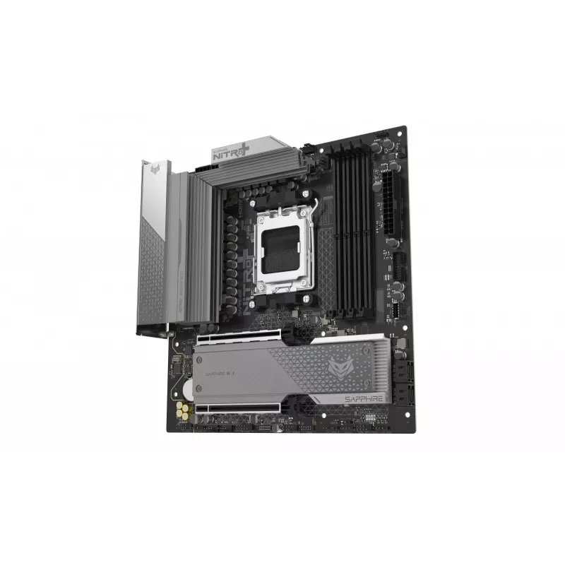 Mātesplate Sapphire NITRO+ B850M WIFI — AMD B850, ligzda AM5, micro ATX, DDR5, 4x DIMM, Wi‑Fi 6, 2.5Gb LAN, 2x M.2