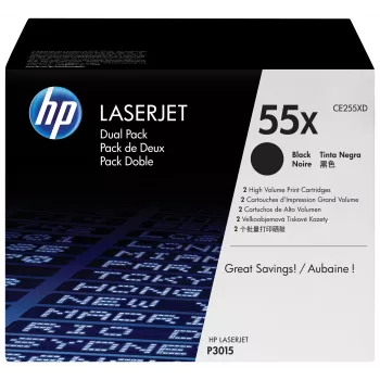 HP 55X 2 iepakojumi lielas ietilpības melns oriģinālais LaserJet tonera kārtridžs