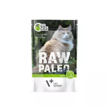 Mitrā kaķu barība VETEXPERT RAW PALEO Adult Venison 100 g — bez graudiem, vienas porcijas paciņa