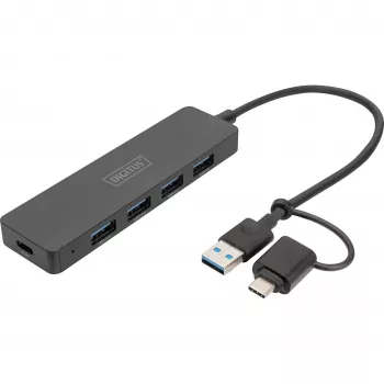USB centrmezgls, Digitus, DA-70235, 4 portu, USB 3.2 Gen 1, A un C tipa, 12000 Mbit/s