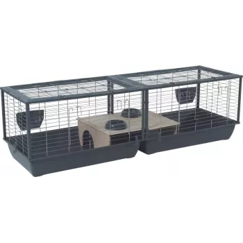 Iekštelpu trušu būris ZOLUX Neolife Connect 101.5×54×51 cm — metāla rāmis, plastmasas pamats, pelēks