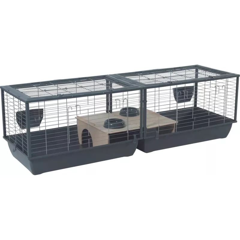 Iekštelpu trušu būris ZOLUX Neolife Connect 101.5×54×51 cm — metāla rāmis, plastmasas pamats, pelēks