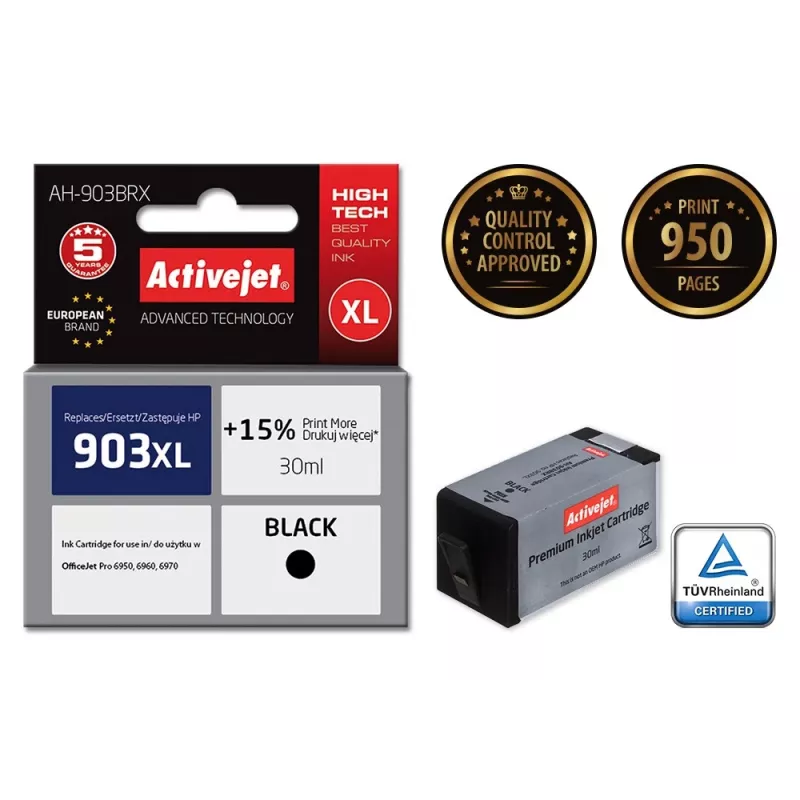 Activejet AH-903BRX tinte (aizstāj HP 903XL T6M15AE; Premium; 30 ml; melna)