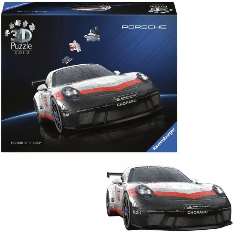 3D puzzle Ravensburger Iconics Porsche 911 GT3 Cup – modeļa replikas komplekts