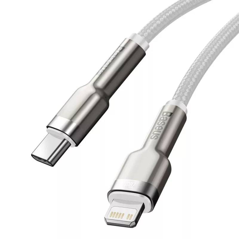 USB-C uz Lightning kabelis Baseus Cafule 1 m, 20 W, cinka korpuss, balts