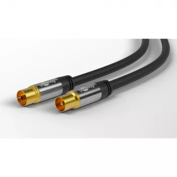 Goobay TV antenas kabelis (135 dB tips), 4x ekranēts, 2 m, melns - zelta pārklājums, koaksiālā ligzda > koaksiālais spraudnis (70367)
