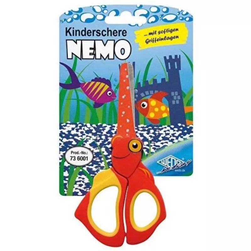 Bērnu šķēres WEDO 73 6001 taisnam griezumam 130 mm sarkanā-dzeltenā krāsā