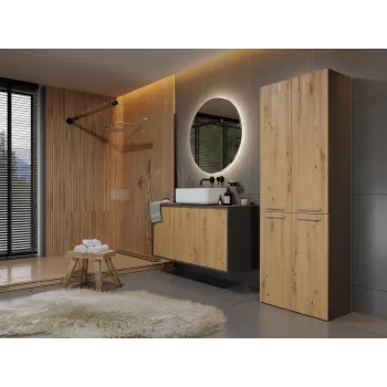Topeshop NEL 1K DD ANT/ART KP vannas istabas uzglabāšanas skapis Grafīts, Ozols