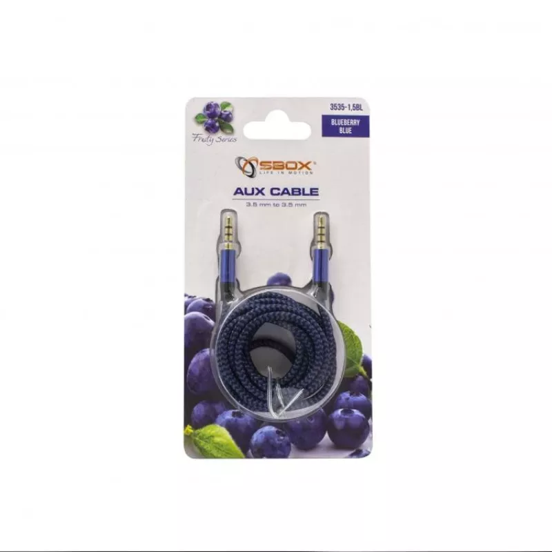 Sbox 3535-1.5BL AUX kabelis 3,5mm uz 3,5mm melleņu zilā krāsā