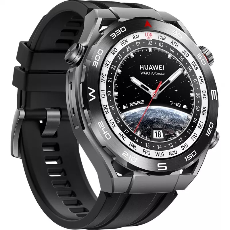 Huawei Watch Ultimate - Viedpulkstenis ar siksnu - Hidrogenēta nitrila gumija (HNBR) - Plaukstas izmērs: 140-210 mm - Displejs 3.8 cm (1.5) - NFC, Bluetooth