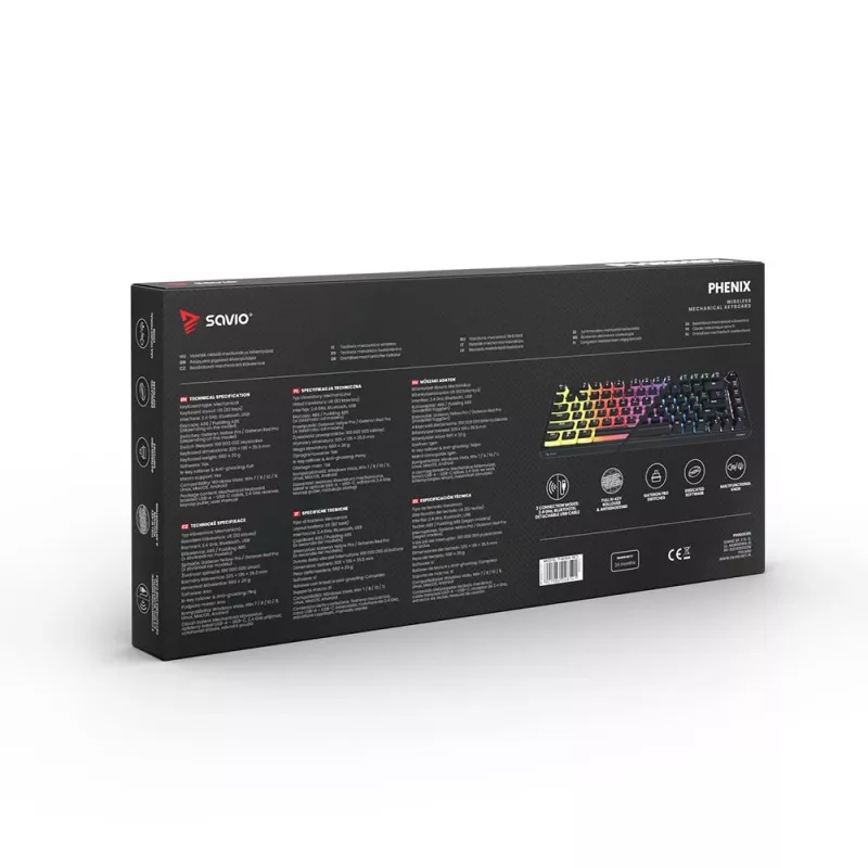 Gaming tastatūra Savio SAVGK-PHENIX RED PUDDING Mechanical RGB Wireless