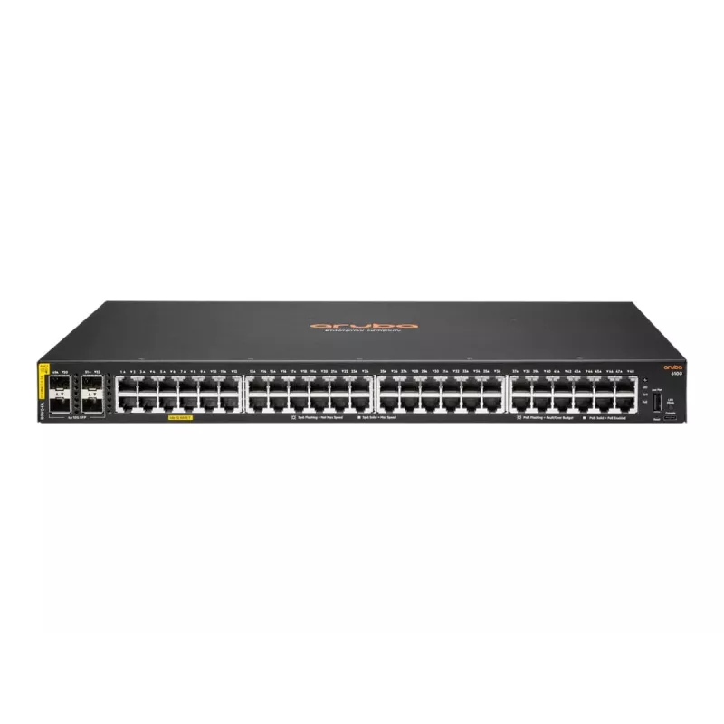 Hewlett Packard Enterprise HPE Aruba Networking CX 6100 48G Class4 PoE 4SFP+ 740W Switch - slēdzis - L3 - pārvaldāms - 48 x 10/100/1000 (PoE+) + 4 x 1 Gigabit/10 Gigabit SFP+ (augšupsaite)