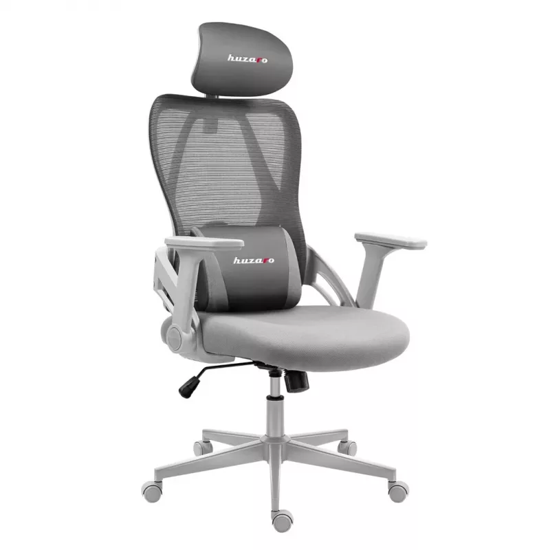 Spēļu krēsls huzaro Combat 2.7 — ergonomisks auduma spēļu krēsls, pelēks, sieta atzveltne, regulējams augstums, noliekšanas mehānisms, 120 kg maks.