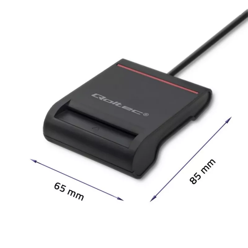 ID karšu lasītājs QOLTEC Smart chip ID card scanner — USB, melns, 84.5×65×16 mm, 63 g