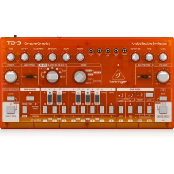 Behringer TD-3-TG analogais basa līnijas sintezators, caurspīdīgi oranžs