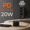 Strāvas sadalītājs MACLEAN MCE248 F/B — 3 maiņstrāvas rozetes (1x16A, 2x6A) un 4 USB porti (2xUSB‑A, 2xUSB‑C PD 20W), ES spraudnis, melns
