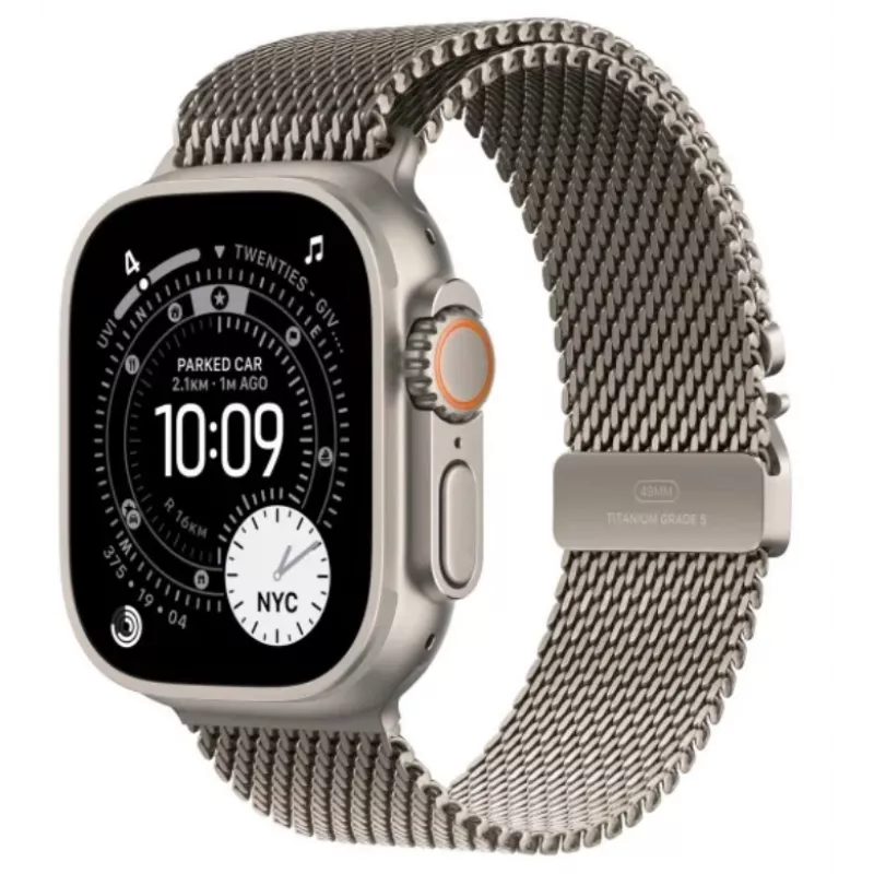Smartwatch Apple Watch Ultra 3 GPS + Cellular 49mm Natural Titāna korpuss ar Natural Titāna Milanese Loop — 64GB, OLED, 422×514, Ūdensizturīgs 100m, Liels