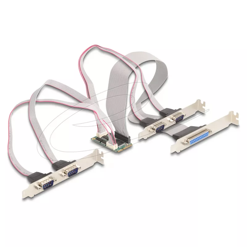 Iekšējais Mini PCIe saskarnes adapteris DELOCK 95279 — seriālais saimnieks, Mini PCIe izeja, RS-232 atbalsts, 460,8 Kbit/s, FIFO 256 B, 30×51×10 mm