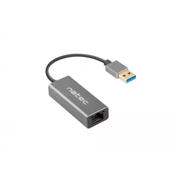 USB centrālmezgls NATEC Cricket USB 3.2 Gen 1 Type-A ar RJ-45 Ethernet 1000 Mbit/s, alumīnija korpuss, melns