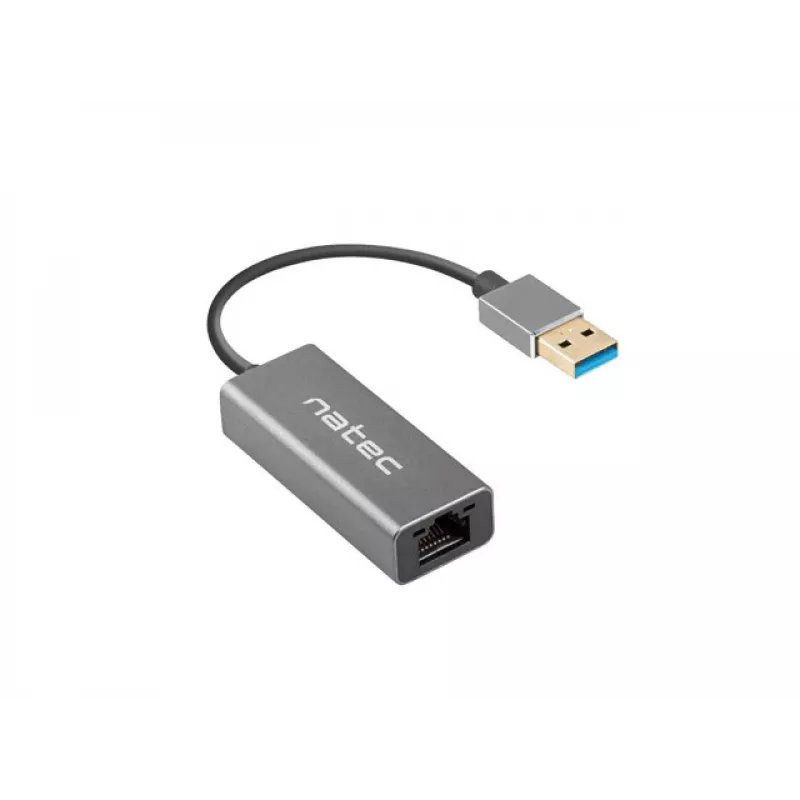 USB centrālmezgls NATEC Cricket USB 3.2 Gen 1 Type-A ar RJ-45 Ethernet 1000 Mbit/s, alumīnija korpuss, melns