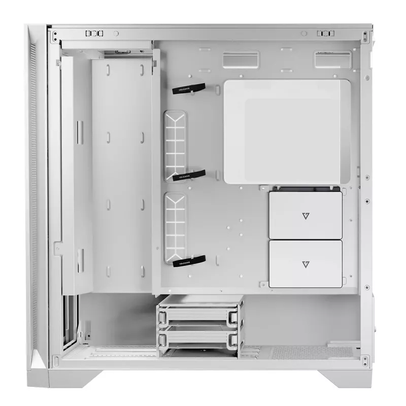 PC korpuss MODECOM VOLCANO EXPANSE S MIDI Tower — balts, microATX, rūdīts stikls, USB-C, atbalsta GPU 430 mm
