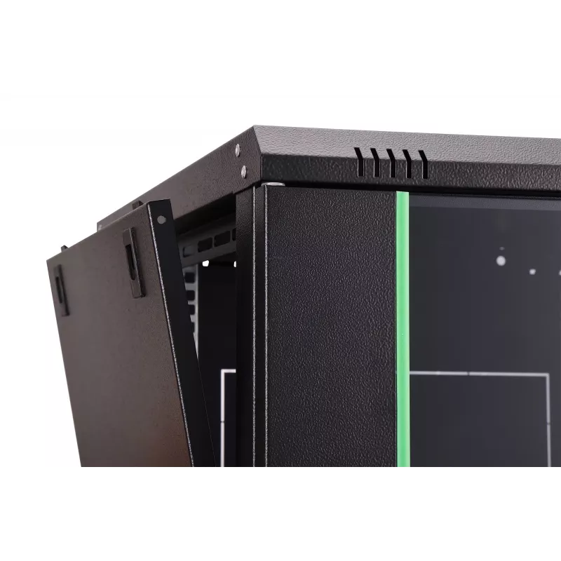 Pie sienas stiprināms 19 collu plaukta skapis DIGITUS Dynamic-N DN-37103 — 7U, 600x600 mm, IP20, nekomplektēts, melns