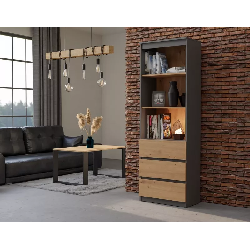 Biroja grāmatu skapis top e shop RS-60 ANT/ART KPL — 3 plaukti, skaidu plāksne, 600×350×1800 mm