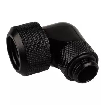 Alphacool Eiszapfen 16mm HardTube pieskrūvējamais stiprinājums 90° rotējams G1/4 - Leņķa kompresijas stiprinājums šķidruma dzesēšanas sistēmai - Dziļi melns