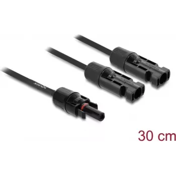 DELOCK saules enerģijas sadalītāja kabelis 2x spraudnis uz 1x ligzdu 30 cm melns (modelis 89298)