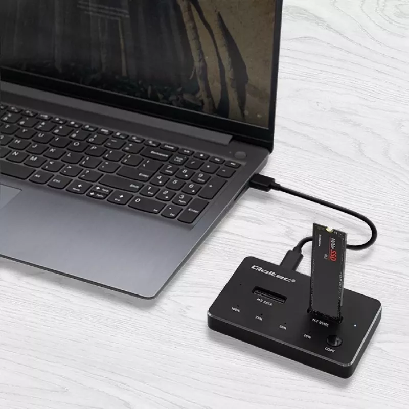 Qoltec 52274 M.2 SSD diskdziņu dokstacija | NVMe | SATA | USB-C | DUAL 2 x 2TB