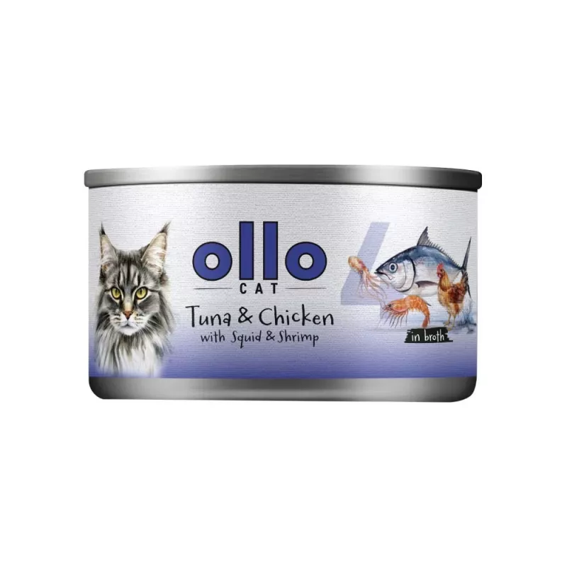 Ollo Tuna & Chicken with Squid & Shrimp in Broth Nr 4 70g