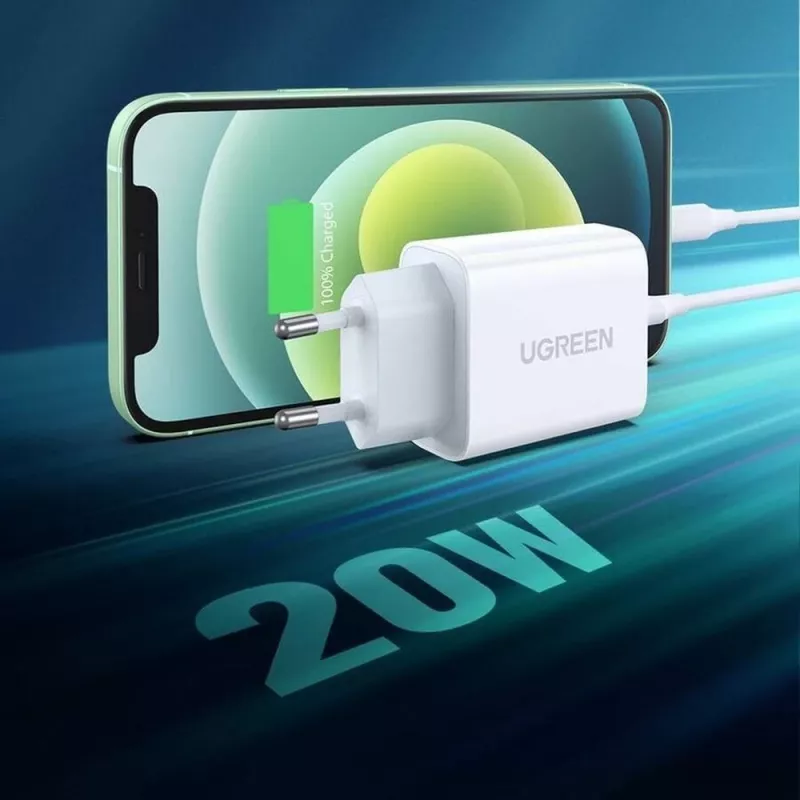 Ugreen USB Power Delivery 3.0 Quick Charge 4.0+ 20W 3A tīkla lādētājs (balts)
