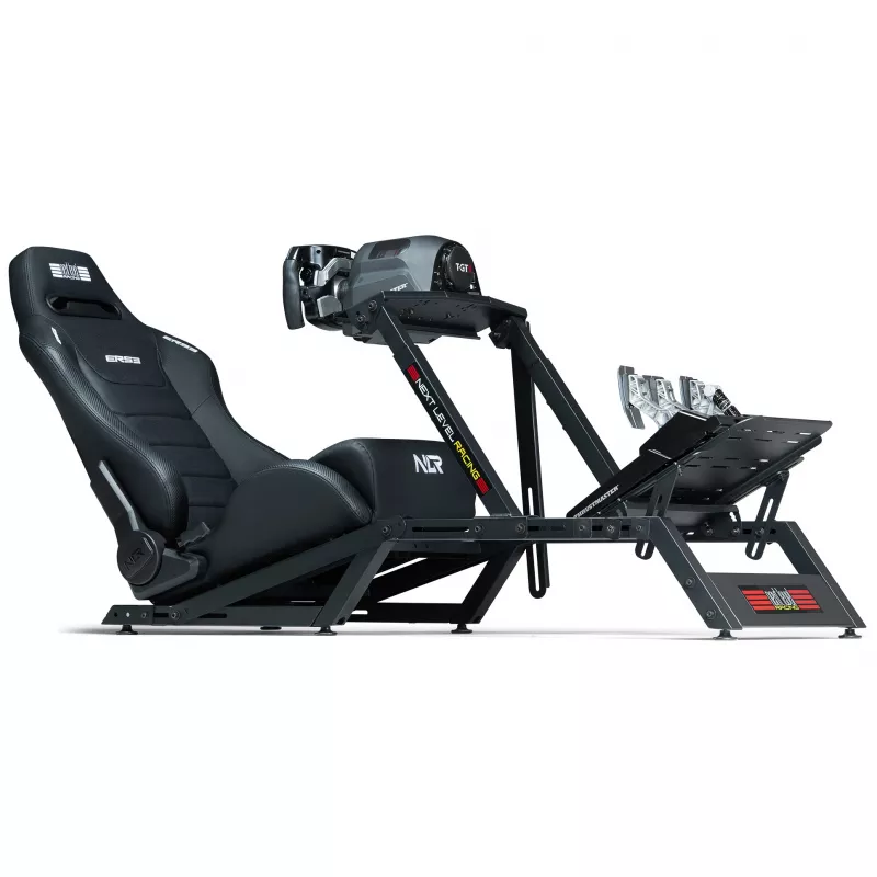 Racing stila noliecamais sēdeklis Next Level Racing ERS3 Elite Premium — melna PU āda, noliecama mugura, saderīgs ar kokpita/grīdas stiprinājumu
