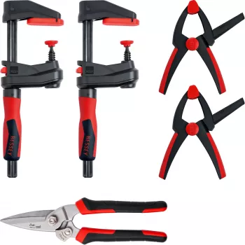 Skavu komplekts Bessey DIY-SET1-A 5-daļīgs, ietver 4 skavas un metāla šķēres