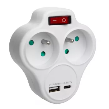 Elektrības dubultligzdas sadalītājs MACLEAN MCE336E ar 2 USB pieslēgvietām, E tips
