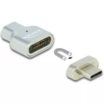 DeLOCK - Thunderbolt / USB-C adapteris - USB-C (V) magnētisks uz USB-C (S) - USB 3.2 Gen 2 / Thunderbolt 3 4,5 A - 8K atbalsts - Sudraba (66433)