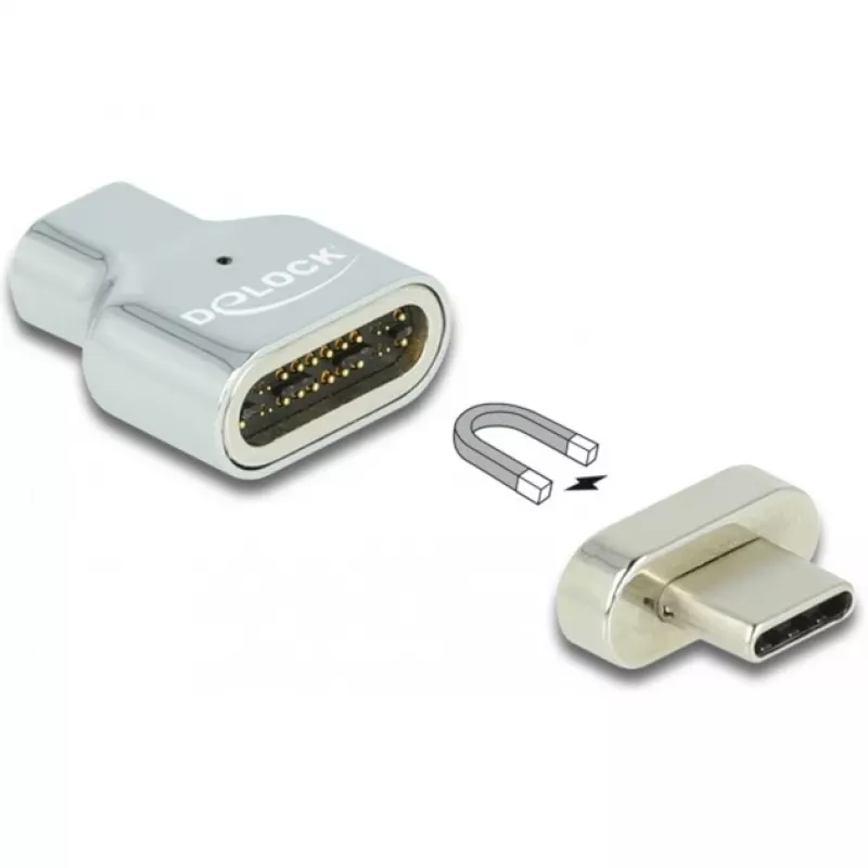 DeLOCK - Thunderbolt / USB-C adapteris - USB-C (V) magnētisks uz USB-C (S) - USB 3.2 Gen 2 / Thunderbolt 3 4,5 A - 8K atbalsts - Sudraba (66433)
