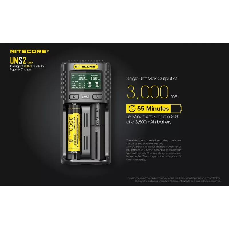 Nitecore UMS2 bateriju lādētājs Mājsaimniecības baterija Līdzstrāva Litija-jonu niķeļa-kadmija