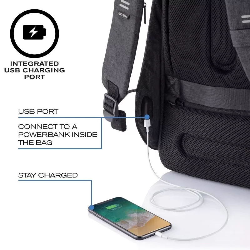 Mugursoma XDDESIGN Bobby Hero Small, pretaizdzīšanas, 11,5 L, planšetdators līdz 12,9 collām, PET/putas, melna