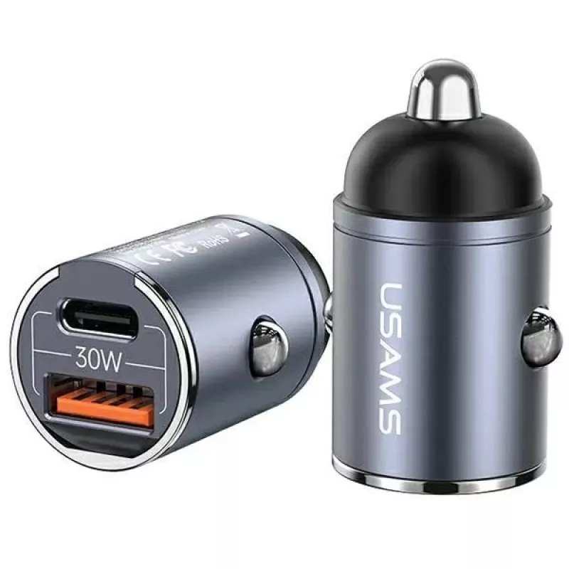 Auto lādētājs usams C38 30W — 1x USB-A + 1x USB-C ātrā uzlāde