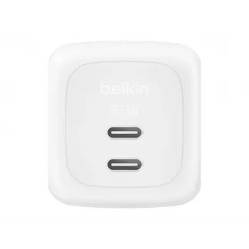 Iekštelpu maiņstrāvas ātrais lādētājs Belkin WCH020KQ2MWH-B6 — 2x USB‑C, 2 m integrēts kabelis, balts