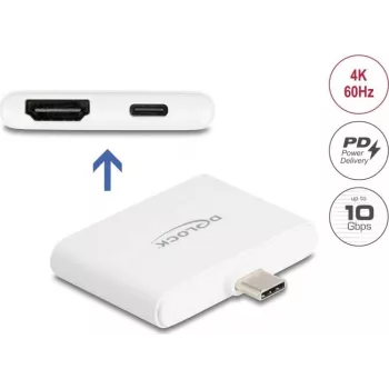 DELOCK USB Type-C adapteris uz HDMI 4K 60 Hz ar datu pārraidi un PD 94 W (Modelis 61087)