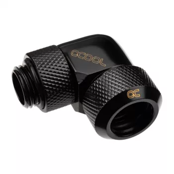 Alphacool Eiszapfen 13mm HardTube ieskrūvējams savienotājs 90° grozāms G1/4 - leņķa kompresijas savienotājs šķidrās dzesēšanas sistēmai - dziļi melns