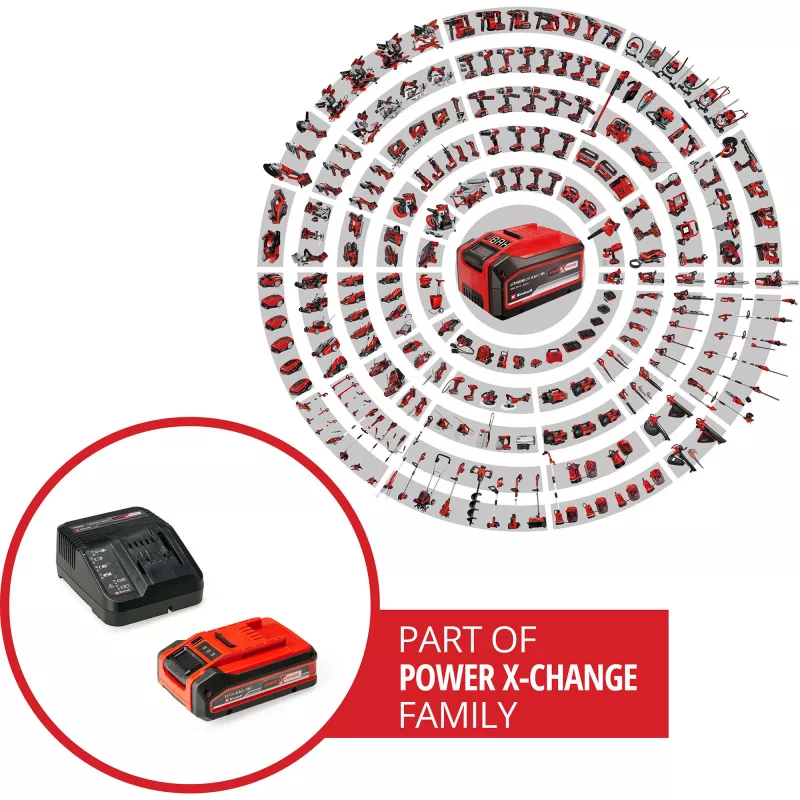 Bezvadu triecienurbjmašīna EINHELL Power X-Change TE‑HD 18 Li, 18 V, Li-Ion 4.0 Ah Plus, ar urbju un kaltu komplektu