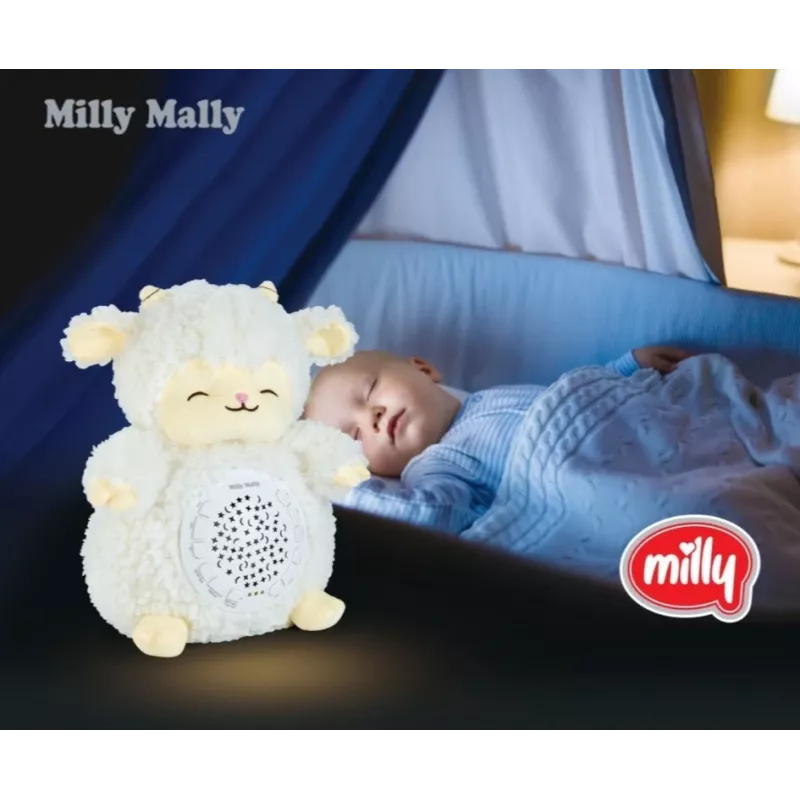 Mīkstā projektora rotaļlieta milly mally Sheep Projector Plush Toy modelis 5664 zīdaiņiem — mīksta naktslampiņa