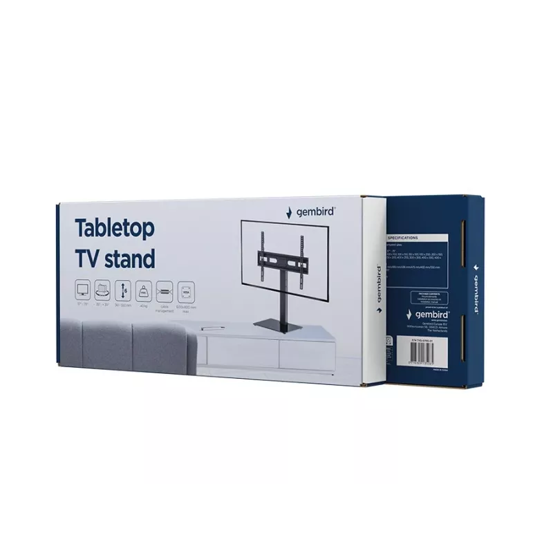 Grīdas TV statīvs GEMBIRD TVS-D75S-01 37–75 collu televizoriem, tērauds, regulējams augstums un slīpums, VESA 75x75–600x400, 40 kg ietilpība
